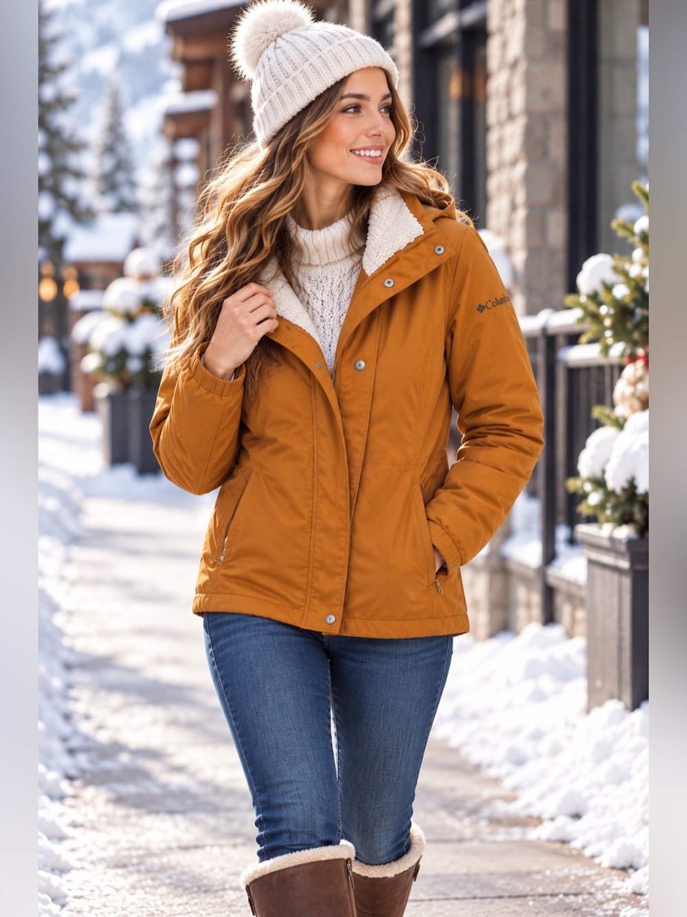 Columbia Womens S Sherpa Lined Hooded Jacket Burnt Orange Utility Coat